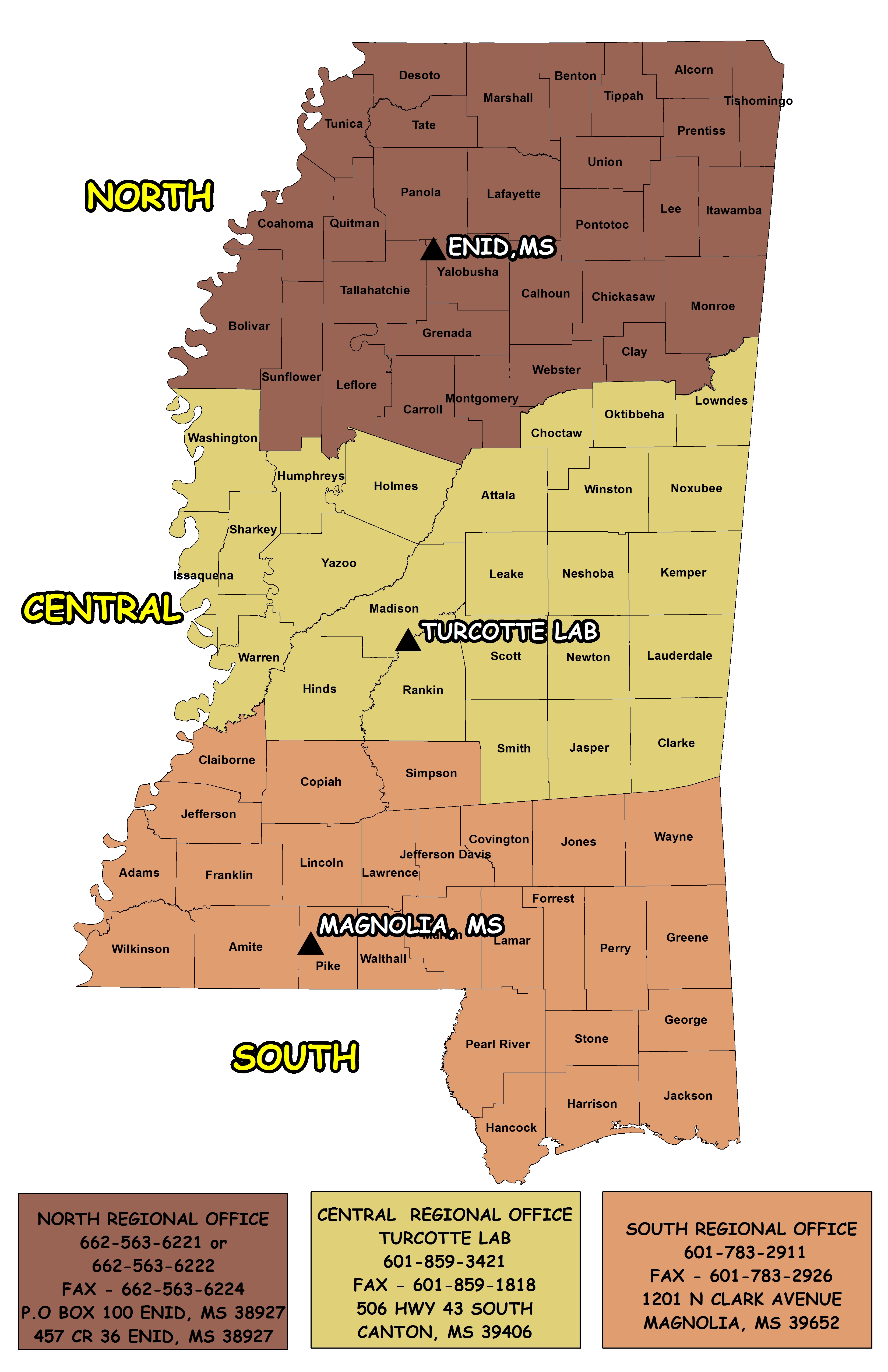 Map of areas served by MDWFP regional offices