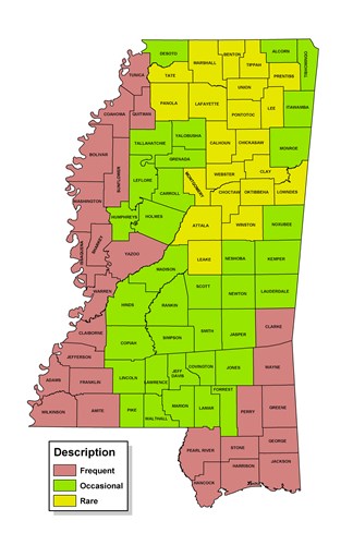 Bear frequency map of Mississippi
